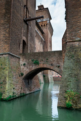 FERRARA, ITALY - Castello (Castle) Estense, a four towered fortress from the 14th century, Ferrara,...