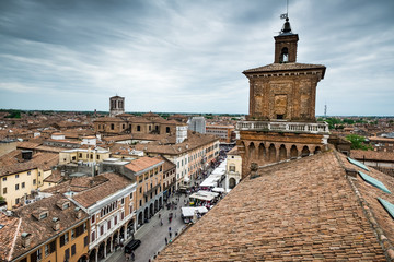 FERRARA, ITALY - Castello (Castle) Estense, a four towered fortress from the 14th century, Ferrara,...