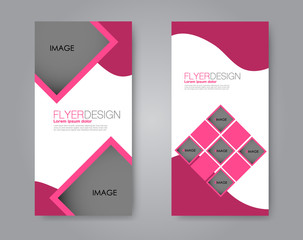 Fototapeta premium Vector flyer and leaflet design. Set of two side brochure templates. Vertical banners. Pink color.