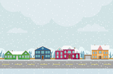 Vector winter  background with  houses.