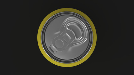 Blank small yellow aluminium soda can mockup on black background