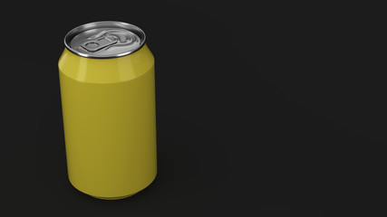 Blank small yellow aluminium soda can mockup on black background