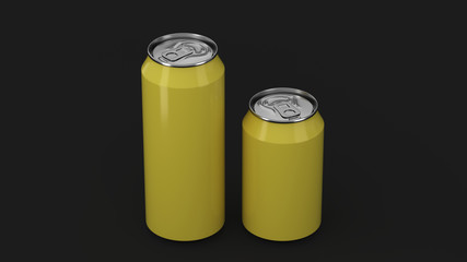 Big and small yellow soda cans mockup