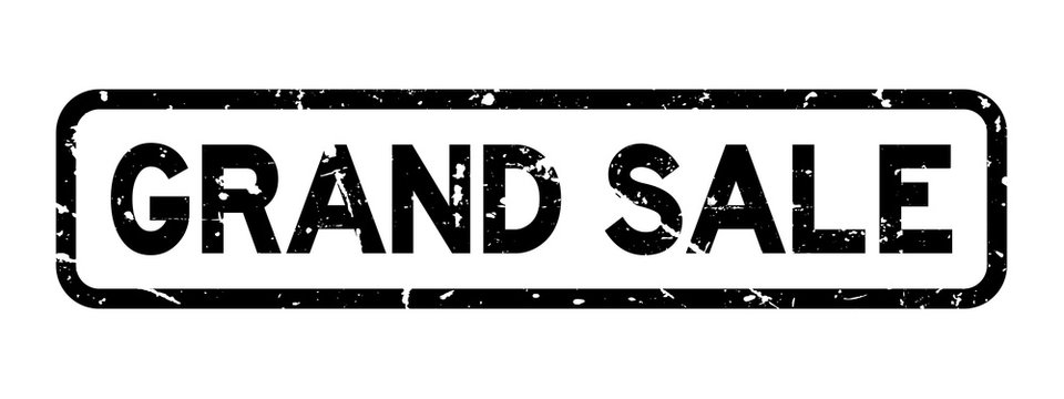 Grunge black grand sale square rubber seal stamp on white background