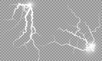 Vector ilustration. The effect of lightning and lighting. Thunder of lightning on a dark blue background. A symbol of natural strength or magic. Light and shine, Abstraction, electricity and explosion