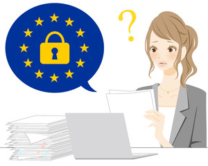 解説　オプトイン　セキュリティーについて疑問を持つ女性