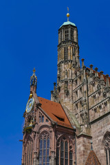 Obraz premium Gothic parish church of Our Lady, Hauptmarkt square, Nuremberg, Middle Franconia, Franconia, Bavaria, Germany, Europe