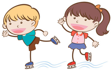 Kids Ice Skating on White Backgrond