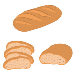 Bread, bakery icon, sliced fresh wheat bread isolated