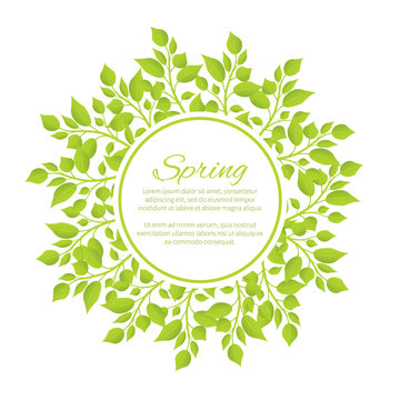 Spring Sign inside Wreath of Herbal Plant Poster