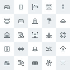 Modern Simple Set of clothes, buildings, housekeeping Vector outline Icons. Contains such Icons as  lock,  texture, water, fence,  domestic and more on white background. Fully Editable. Pixel Perfect.