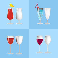 Set Refreshing Cocktails Empty Transparent Glasses