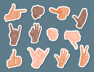 Hands deaf-mute different gestures human arm people communication message vector illustration.