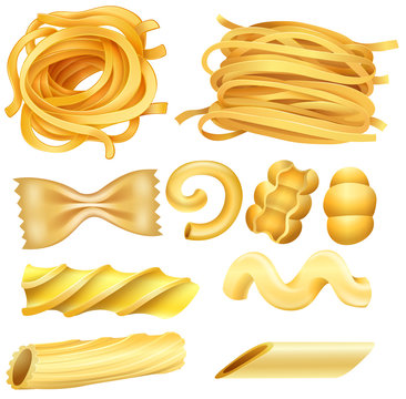 Type of Italian Pasta on White Background