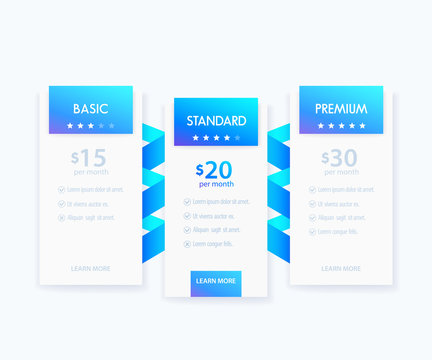 Banners for tariffs, pricing table and plans, vector template