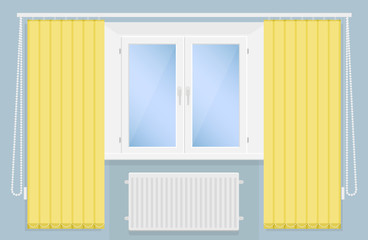 Obraz na płótnie Canvas Vector window with blind and radiator.