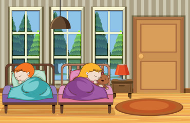 Boy and Girl Sleeping at Home