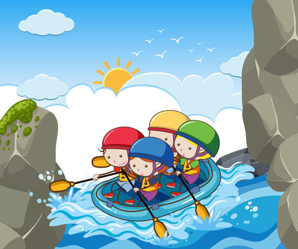 A Children Rafting in River