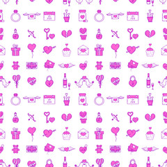 Wedding outline icons seamless pattern background vector illustration married celebration music groom invitation elements valentine day hand drawn ceremony collection.