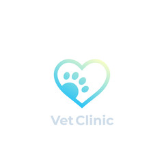paw and heart, vet, veterinary clinic vector logo