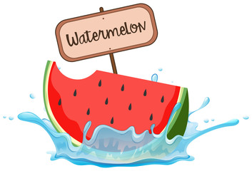 Watermelon and Sign on White Background