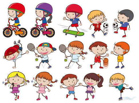 A Set of Doodle Kid Sport Activities