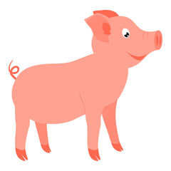 Fototapeta premium Colorful cartoon happy standing pig side view