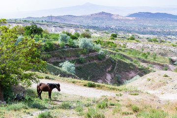 country landscape near Uchisar town in Cappadocia
