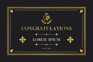 Congratulations. Certification card frame template. Vintage retro luxury design. Vector illustration