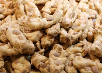 Many cookies with almonds for sale