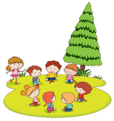 Doodle Kids Playing in Garden