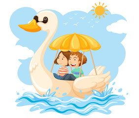 Obraz na płótnie Canvas A Couple Riding Swan Boat