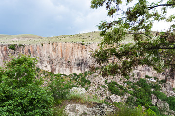 Fototapeta na wymiar above view of gorge slope in Ihlara Valley
