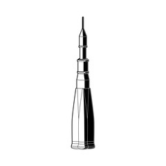 Space rocket in black and white colors - isolated illustration of spaceship for cosmos exploration. Modern technology object for traveling and research of cosmos in vector image.