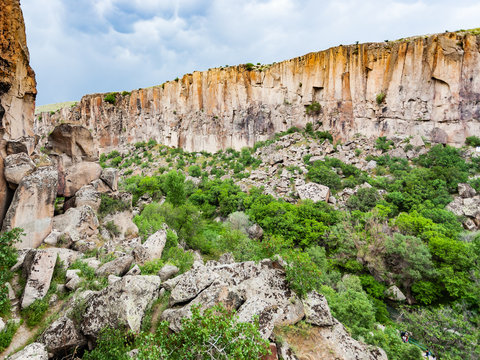 rocks in gorge of Ihlara Valley in Cappadocia