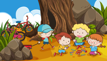 Obraz na płótnie Canvas A Kids Playing at Tree