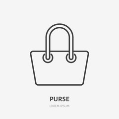 Purse flat line icon. Women handbag, carry-on sign. Thin linear logo for airport baggage rules.