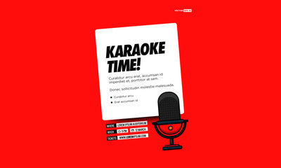 It's Karaoke Time Event Poster with Mic Vector Illustration