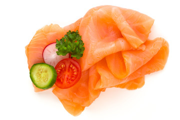 Fresh salmon slice and spice on the white background.