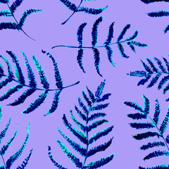 Seamless Realistic Watercolor Greenery Pattern. Hand Drawn Fern Leaves and Branches Print. Summer, Spring Forest Herbs, Plants Texture. Foliage in Vintage Style. Nature Eco Friendly Concept. Textile