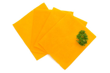 Cheddar cheese slice isolated on the white background.