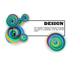 3D design frame for ads. spirals are colored letters black. on white background. graphic composition.