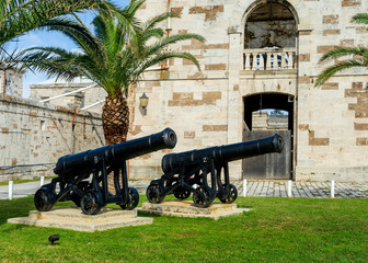 Canons in the grounds of the old cooperage at the Royal Naval Dockyards, Bermuda.