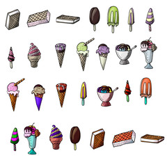 Set of ice cream on a white background, colored. vector illustration. set of elements food.