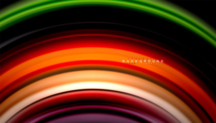 Abstract wave lines fluid rainbow style color stripes on black background