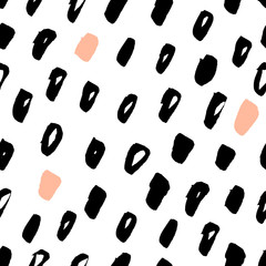 Hand drawn irregular spots seamless background. Pink and black colors. Trendy pattern.
