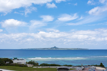 Fototapeta na wymiar Beautiful ocean view with Ie island, Okinawa, Japan.