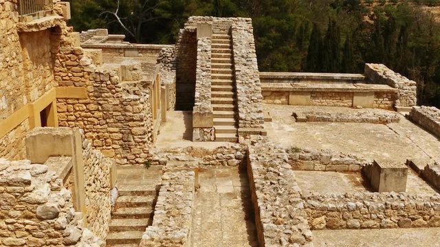 Telephoto view of the ruins in the Minoan Palace of Knossos, Heraklion, Crete, Greece. Knossos is the largest Bronze Age archaeological site in Crete and Europe's oldest city.