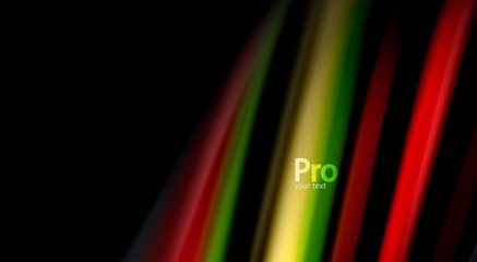 Fluid rainbow colors on black background, vector wave lines and swirls