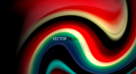 Fluid rainbow colors on black background, vector wave lines and swirls